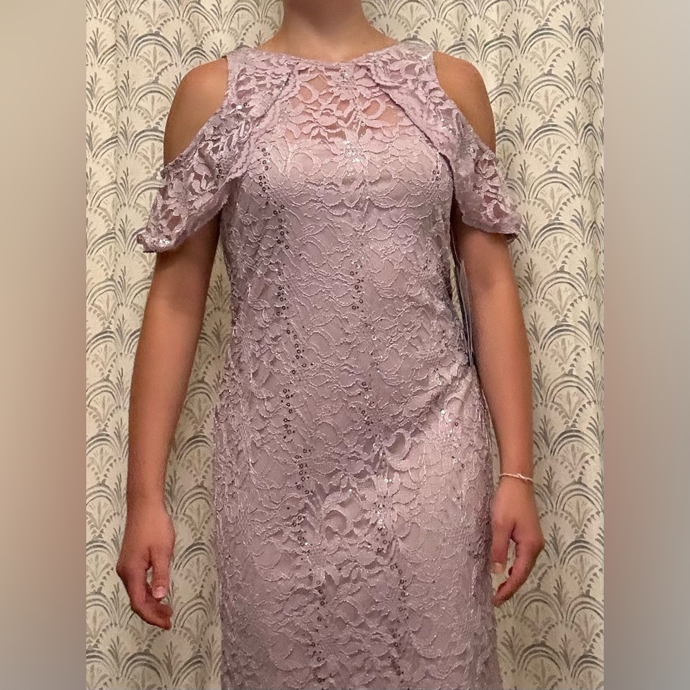 Purple Sparkly Lace Off Shoulder Dress